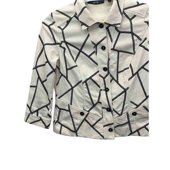 Perse Abstract Print Jacket Ivory Black Button Down 3/4 Sleeve Blazer Size 8 - Picture 4 of 16